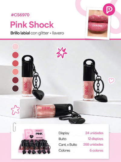 PINK 21 Lip Gloss Pink Shock Collection + Llavero
