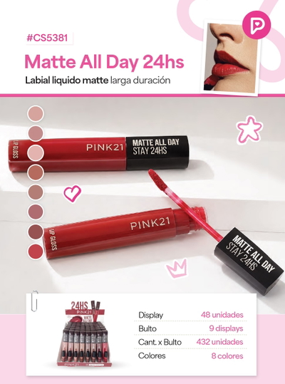 PINK 21 Labial Liquido Matte All Day 24hs