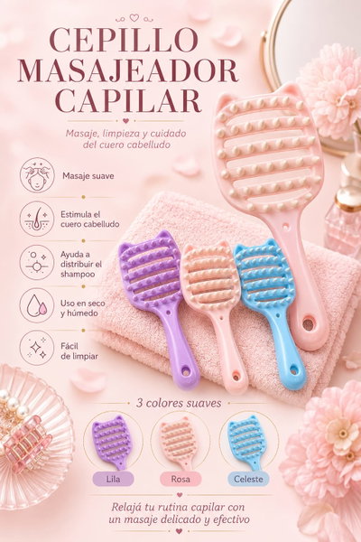 Cepillo Masajeador Capilar Gatito