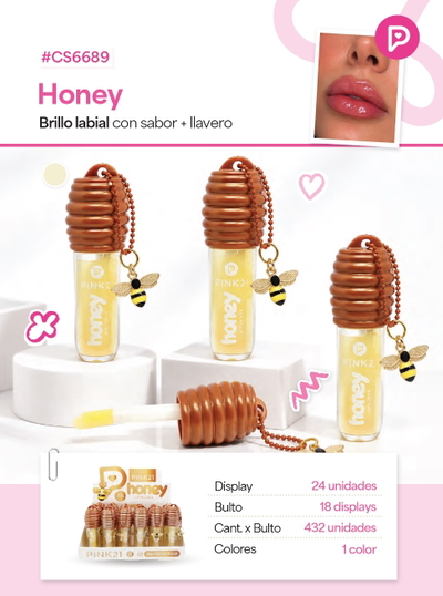 PINK 21 Lip Gloss Honey + Llavero