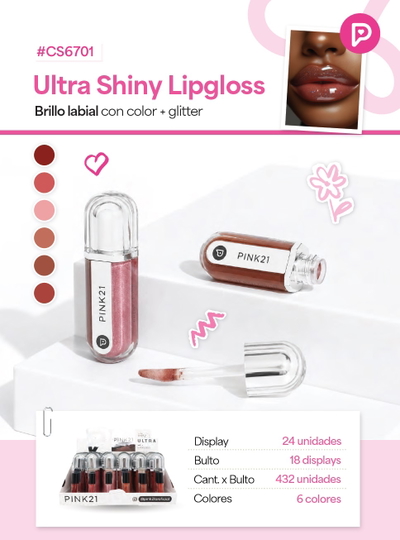 PINK 21 Lip Gloss Ultra Shiny + Espejo