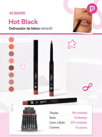 PINK 21 Delineador Labios Retractil Hot Black