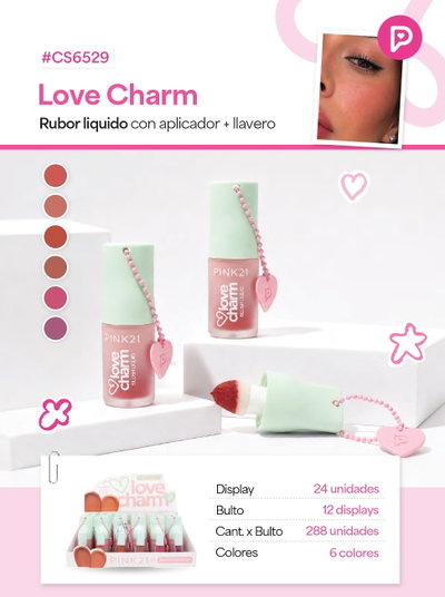 PINK 21 Rubor Esponja Love Charm + Llavero