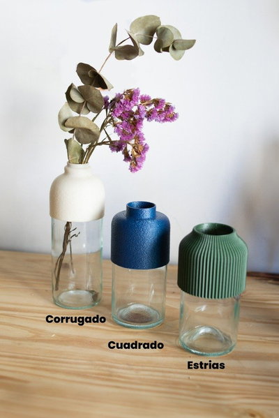 Florero  con tope Impreso  en 3D y recipiente de vidrio