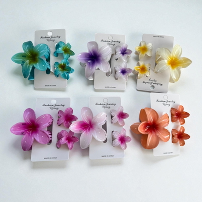 Set de Ganchos Flor Acrílica Bicolor – Surtido