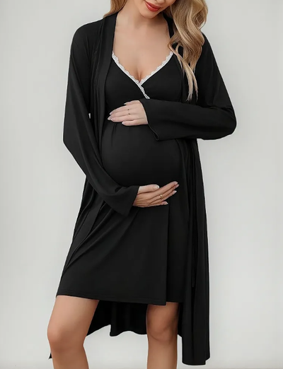 Conjunto de camisón cruzado + bata larga manga larga