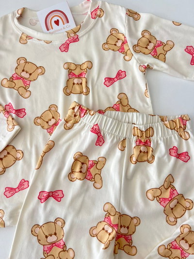 Pijama Oso Beige con Fucsia 