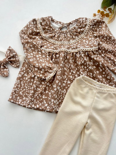 Vestido Darlon Floreado Chocolate (set x 3)