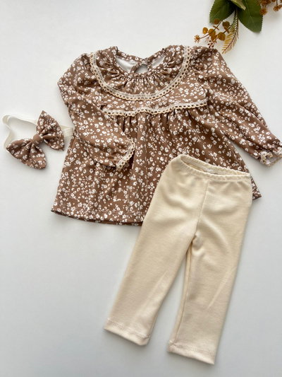 Vestido Darlon Floreado Chocolate (set x 3)