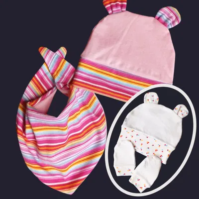 Kit Gorrito c.orejas-manoplas-babero bebé RN