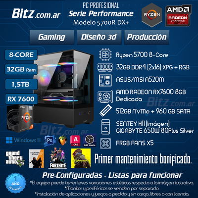 8 Core - 32GB - 512+960GB - RX 7600 - RGB+PANORÁMICO / PERFORMANCE 5700R DX+