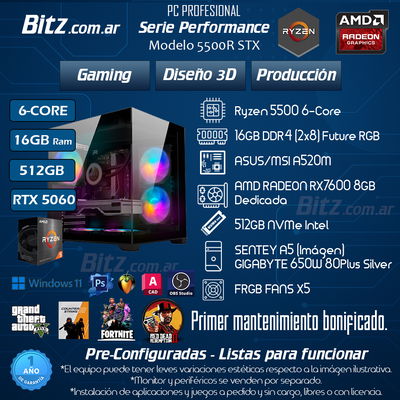 6 Core - 16GB - 512GB - RX7600 - RGB+PANORÁMICO / PERFORMANCE 5500R STX