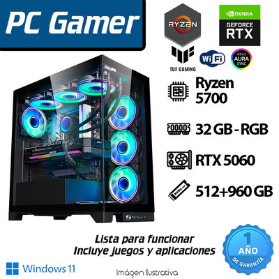 PC RYZEN 5700 AURA SYNC - 32GB - 512+960GB - RTX 5060