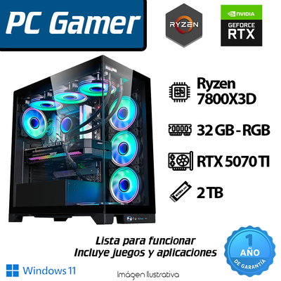 PC RYZEN AM5 7800X3D 8 CORE - 32 GB - RTX 5070 TI - 2TB + XPG INVADER MINI