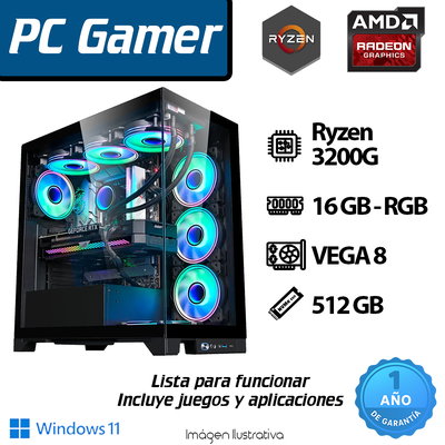 PC RYZEN 3200G 4 Core - 16GB - 512GB - VEGA 8 - GABINETE GAMER+RGB