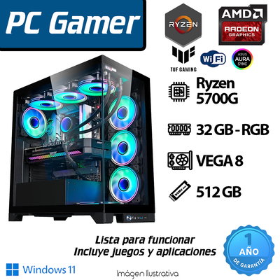 PC RYZEN 5700G AURA SYNC - 32 GB - 512 GB - VEGA 8 - GABINETE RAIDMAX MESHIAN 