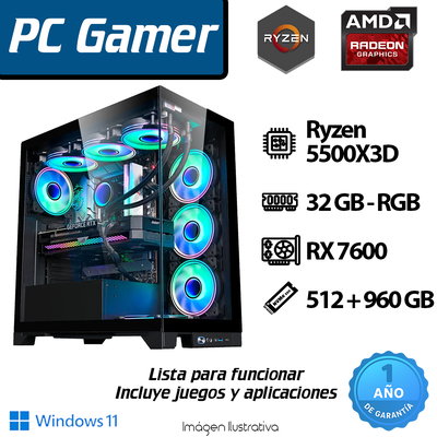 PC RYZEN 6 Core X3D - 32GB - 512+960GB - RX 7600