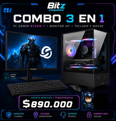 PC Completa Ryzen 7 + Monitor 24 Solarmax Promo + WIFI + Periféricos