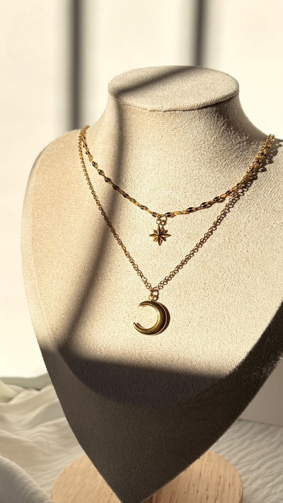 Collar doble cadena luna gold