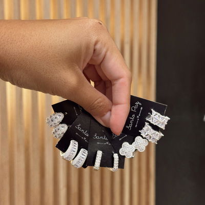 Aros Acero Blanco - Strass y Brillo