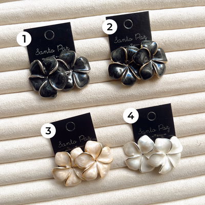 Aros de Acero Blanco y Dorado - Flor Esmaltada