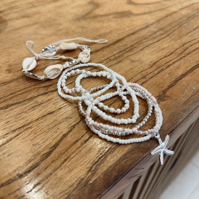 Pulseras pack canutillos caracol plateadas