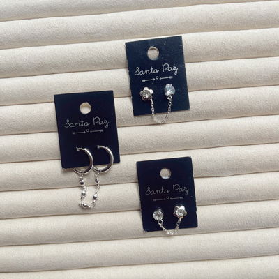 Aros de Acero Blanco - Cuffs con Cadena