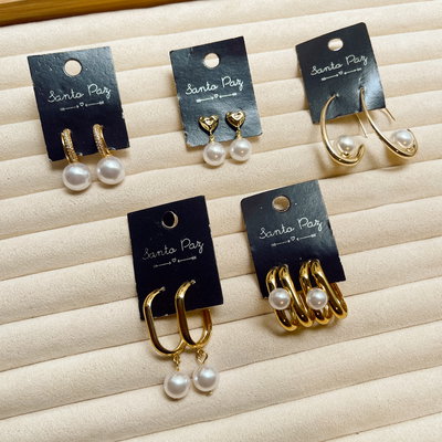 Aros de Acero Dorado - Perlas