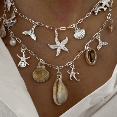 Collar de Acero Blanco con Dijes