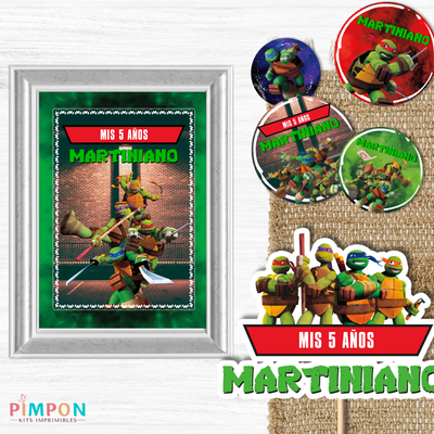 kit imprimible textos editables - TORTUGAS NINJA