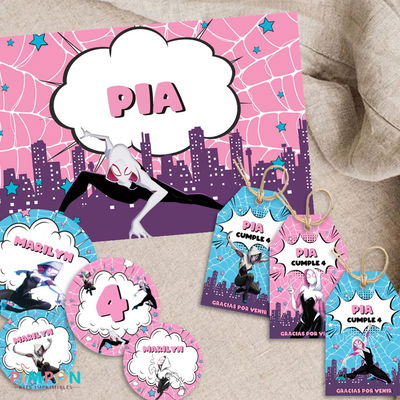 kit imprimible textos editables - SUPERHEROES - GHOST SPIDER