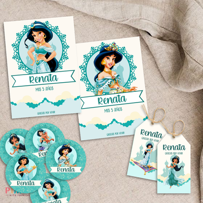 kit imprimible textos editables - PRINCESAS - JAZMIN