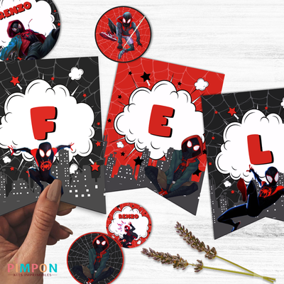 kit imprimible textos editables - SUPERHEROES - SPIDERMAN MILES MORALES