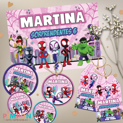 kit imprimible personalizado - SUPERHEROES - SPIDEY Y SUS SORPRENDENTES AMIGOS ROSA