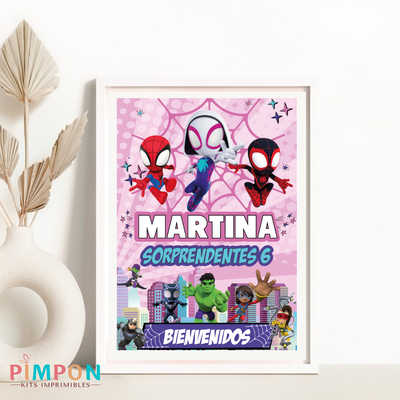 kit imprimible textos editables - SUPERHEROES - SPIDEY Y SUS SORPRENDENTES AMIGOS ROSA