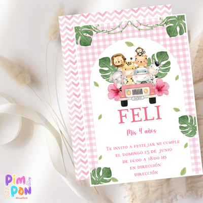 kit imprimible textos editables - ANIMALITOS - SAFARI MOD 2 ROSA