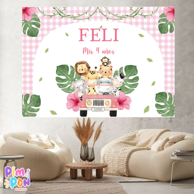 banner imprimible digital 2 x 1,50 mts - ANIMALITOS - SAFARI 2 ROSA