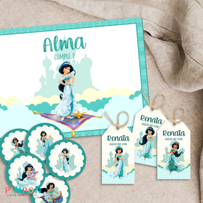 kit imprimible textos editables - PRINCESAS - JAZMIN