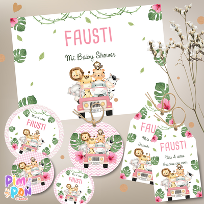 kit imprimible textos editables - ANIMALITOS - SAFARI MOD 3 ROSA