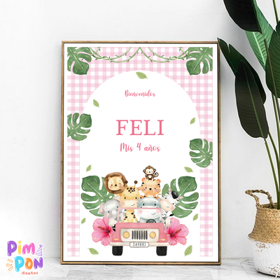 kit imprimible textos editables - ANIMALITOS - SAFARI MOD 2 ROSA