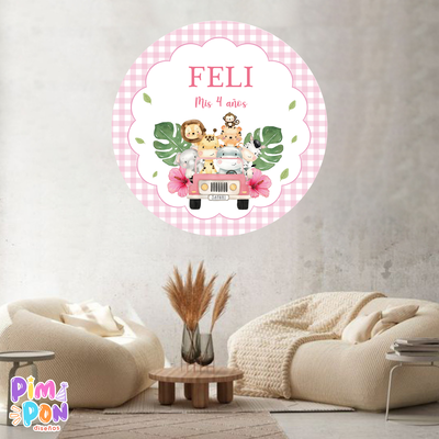 banner imprimible digital 1,20 mts - ANIMALITOS - SAFARI 2 ROSA