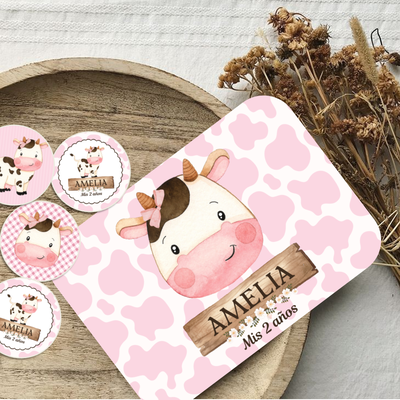 kit imprimible personalizado - VACA LOLA ROSA