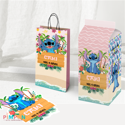 kit imprimible personalizado - STITCH ROSA