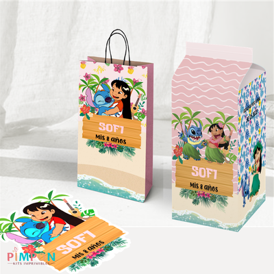 kit imprimible personalizado - LILO Y STITCH ROSA