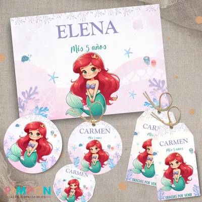 kit imprimible textos editables - PRINCESAS - LA SIRENITA BEBE MOD. 2
