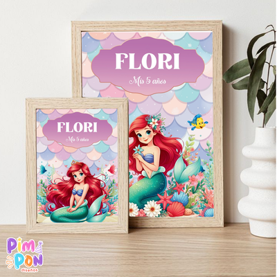 kit imprimible textos editables PRINCESAS - ARIEL LA SIRENITA