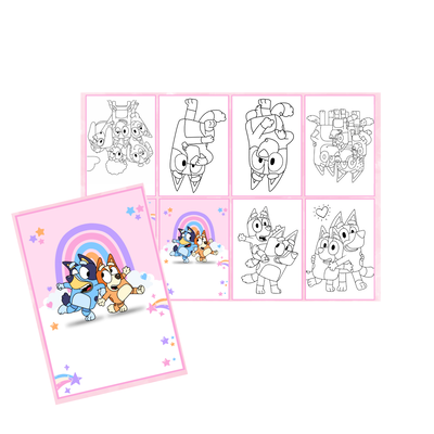 Juego imprimible - souvenir - mini libro para colorear bluey rosa