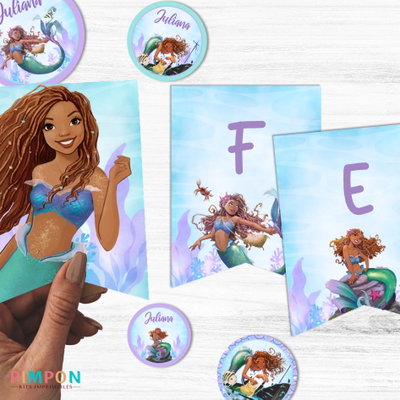 kit imprimible textos editables - PRINCESAS - LA SIRENITA MOVIE