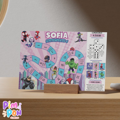 Juego imprimible - souvenir - juego de la oca  spidey y sus sorprendentes amigos rosa