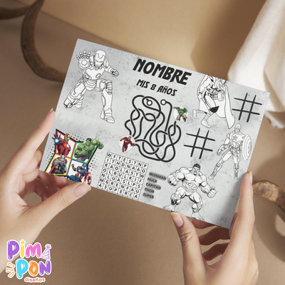 Juego imprimible - souvenir -mantel de actividades AVENGERS